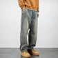 Men's Oversized Denim Jeans - Loose Straight Cut, Washed