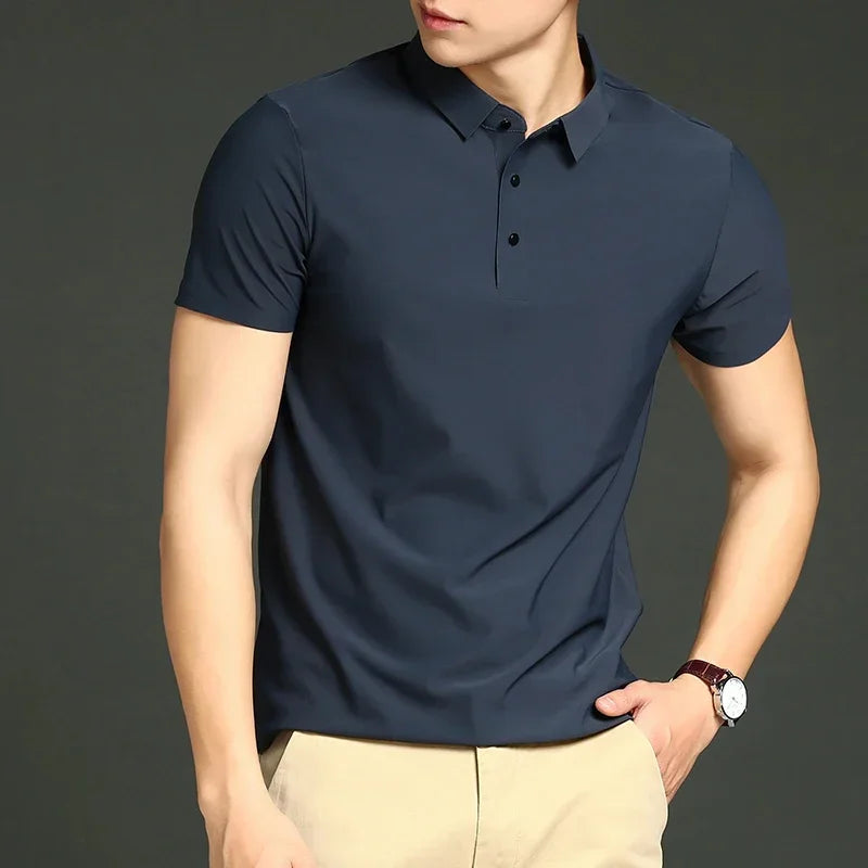 Men's Ice Silk Polo Shirt, Lightweight Breathable Fabric, Adjustable Tailored Fit for Office and Casual Wear-2