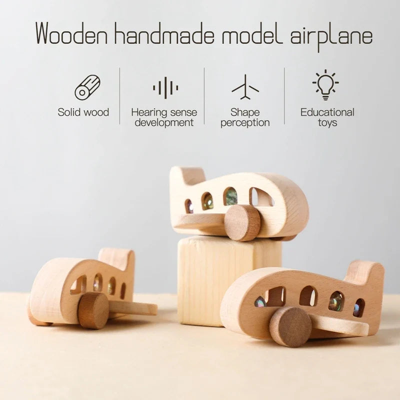 Montessori Wooden Plane Educational Toy for 3-4 Year Olds with Colorful Glass Beads for Learning and Creative Play