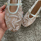 Women Breathable Ballet Flats - Mary Jane Mesh, Embroidered