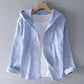 Summer Spring Solid Color Hooded Cotton Hemp Shirt Man Casual Cardigan