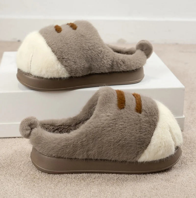 cozy Warm unisex slippers - cat-paw plush design, plush faux fur, indoor winter wear