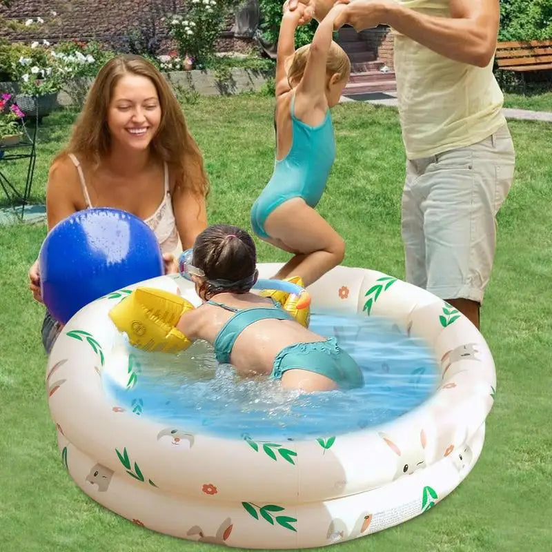 Compact Inflatable Kiddie Pool, Sturdy PVC Compact Plastic Pool with Bright Bear Design for Safe Outdoor Fun