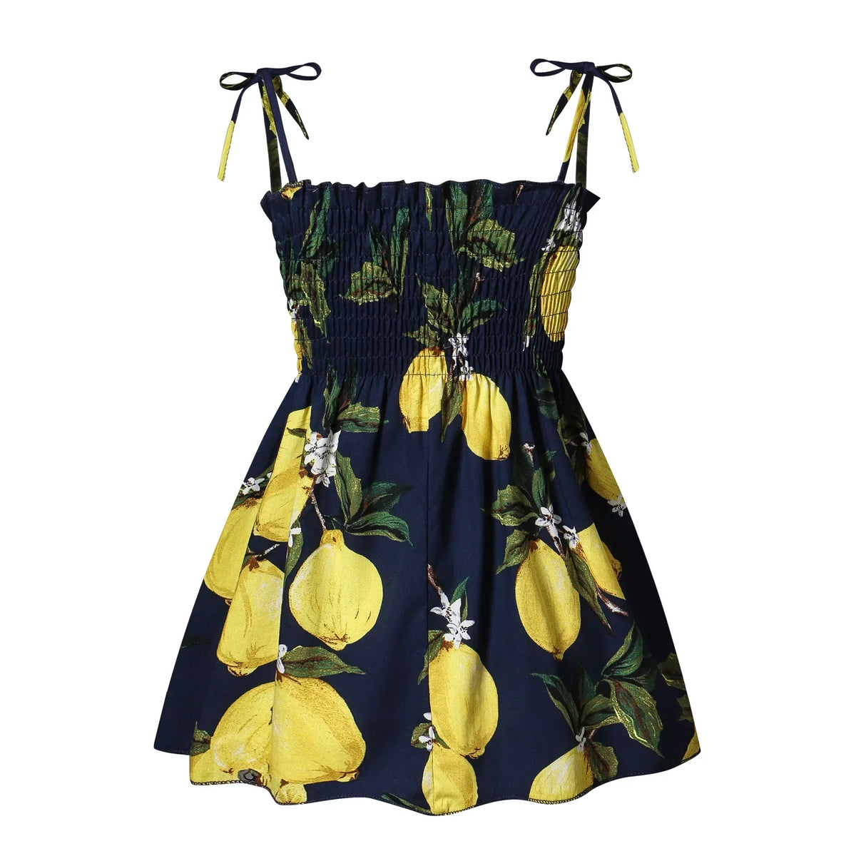 Plush girls' sundress - smocked bodice, daisy print, polyester, for casual summer outings