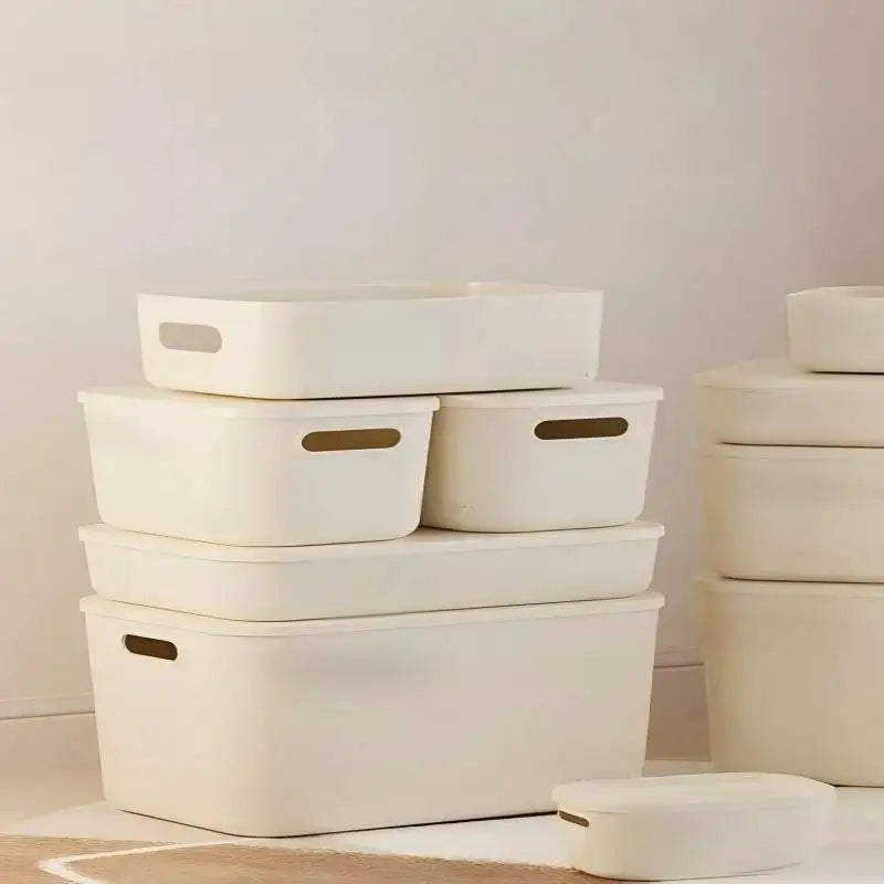 Beige PP Ins Style Storage Box with Lid - Household Organizers for Dustproof Clothing & Toys