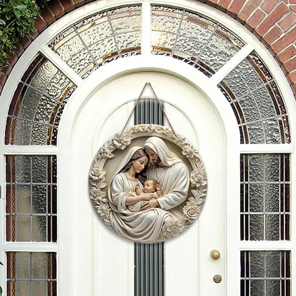 Wooden2025 Edition Nativity Scene Ornament Circular Wall Hanging 7.87in Handcrafted Mary Jesus Joseph Christmas Decor Gift