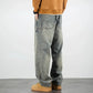 Men's Oversized Denim Jeans - Loose Straight Cut, Washed