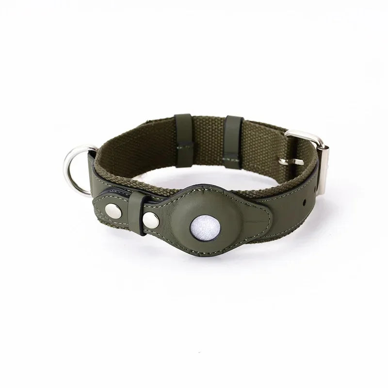 Leather Dog Collar Flexible Padded Pet Collar With AirTag Holder Deluxe Design All-Season Comfort Gift