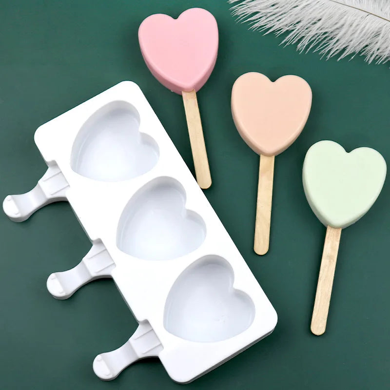 Heart-Shaped Silicone Ice Cream Mold, 3 Cavity Design for Chocolate, Pudding, and More, Food-Grade, Simple Release