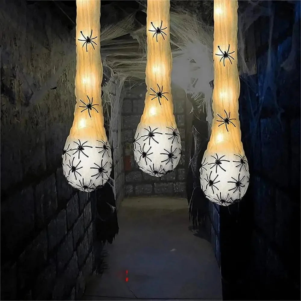 Lights Spider Hanging Egg Sacs - Glowing Halloween Decor 2025 Indoor Outdoor Spooky Party Accent