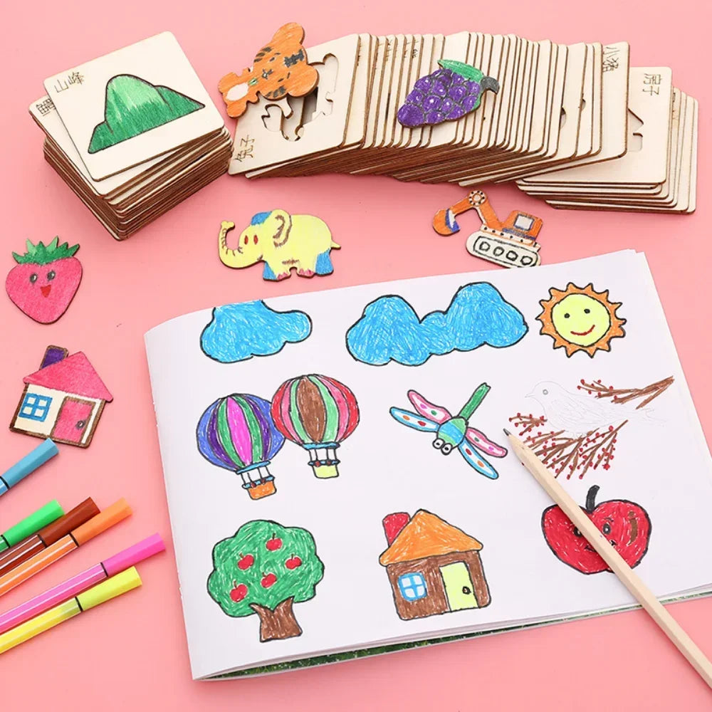 Wooden DIY Art Stencil Kit for Kids - Creative Painting & Drawing Tools, Educational Craft Supplies