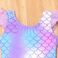Mermaid-Scale Print, Ruffle Sleeves, Tulle, Polyester Elastane, Beach – Fast-Dry Sturdy Girls' One-Piece Swimsuit