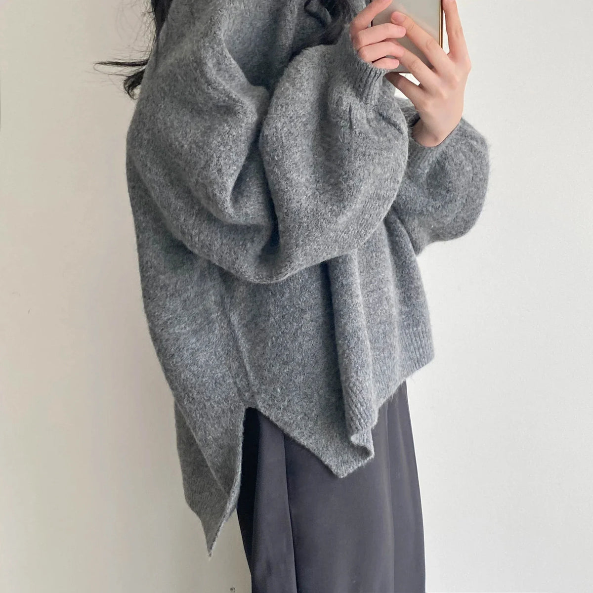 Cozy Oversized Women's Pullover - O Neck, Knit, Office Wear