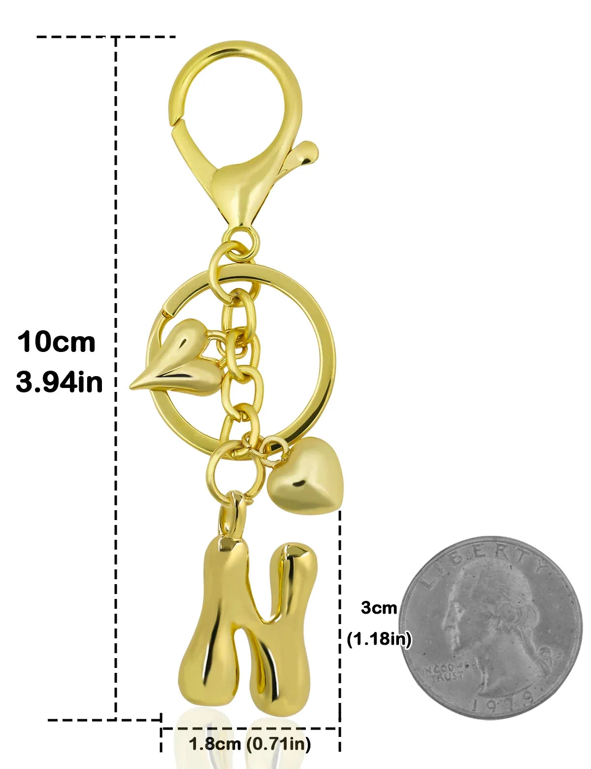 Keychain Personalized Gold Bubble Letter Bag Charm Gift