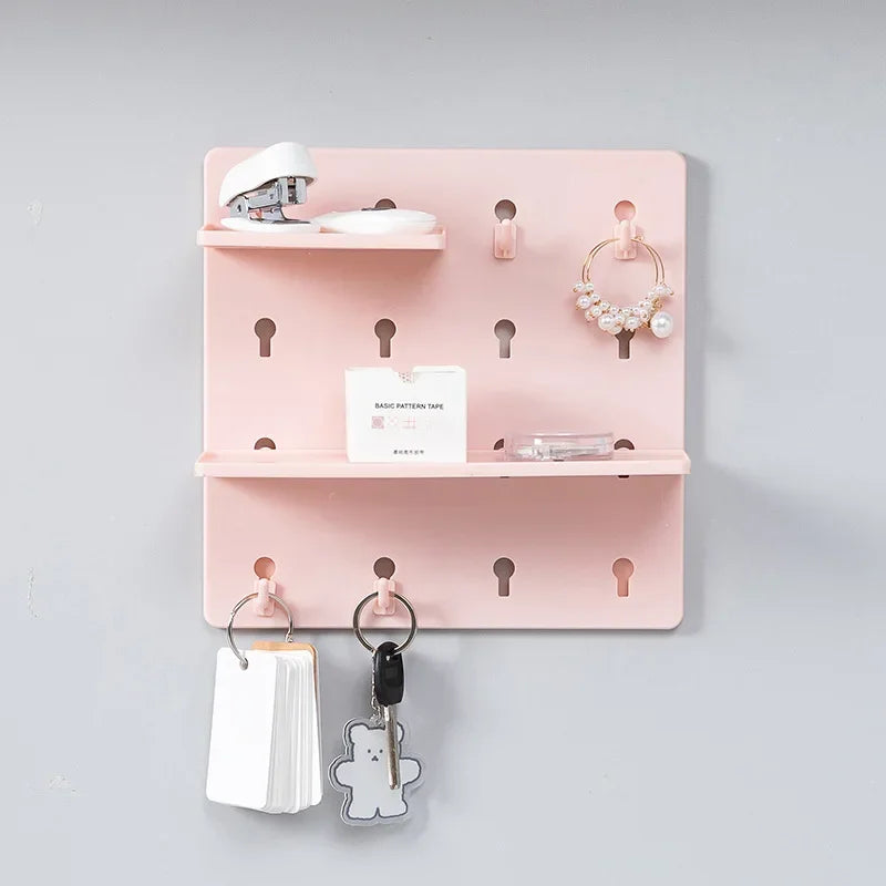 Punch-Free Wall Shelf Organizer with Household Organizers, No Drilling, Kitchen & Bedroom Pegboard Holder