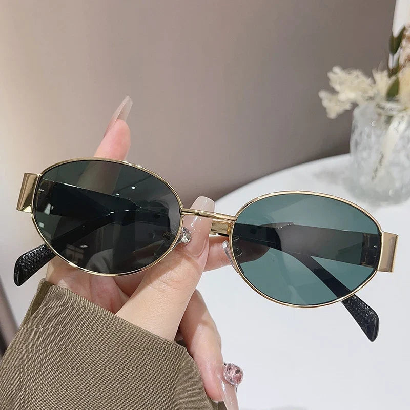 Trendy Oval Sunglasses for Women 2025 Deluxe Metal Frame Timeless Vintage Round Shades Unisex