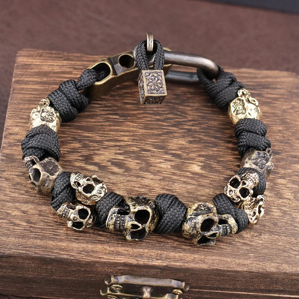 Skull Paracord Bracelet Gothic Wristband Halloween 2026 Gift Idea Flexible Braided Jewelry