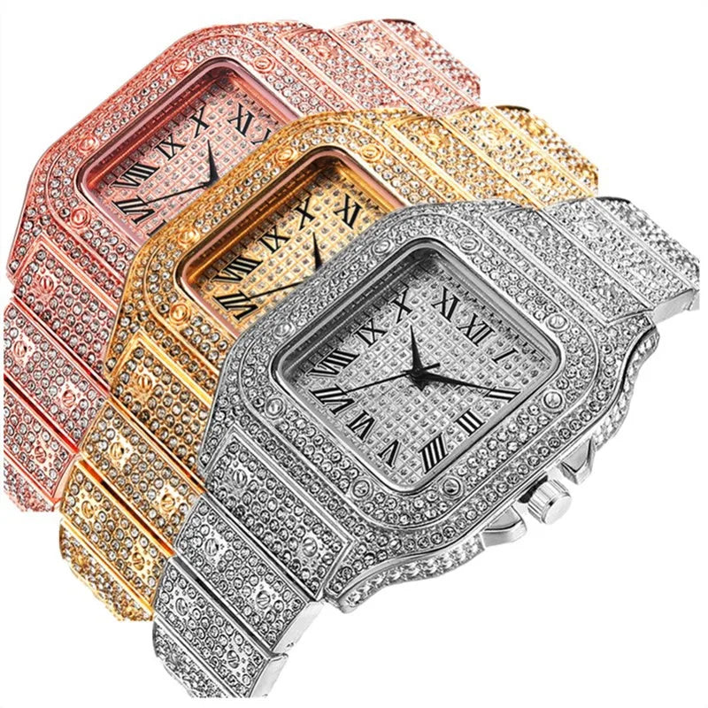 Watch Gold Rhinestone Bracelet Unisex Wristwatch Holiday 2025 Sparkling Quartz Statement Gift
