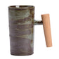 Style Japanese Stoneware Coffee Cup - Handmade Mug with Wooden Handle for Couples