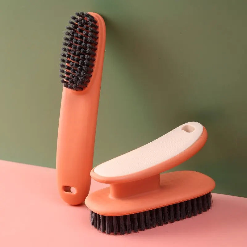 Plush Bristled 2pc Household Cleaning Brushes - Long Handle Shoe & Clothes Brush Kit