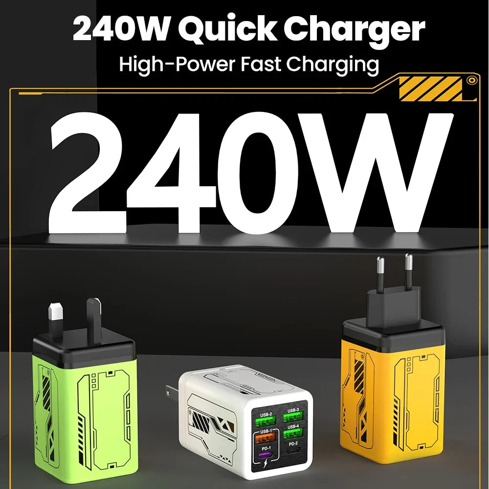 USB2026 Edition C Charger 6-Port Fast Charge, 4 USB A 2 Type-C PD3.0, EU UK US Plug, Back to School