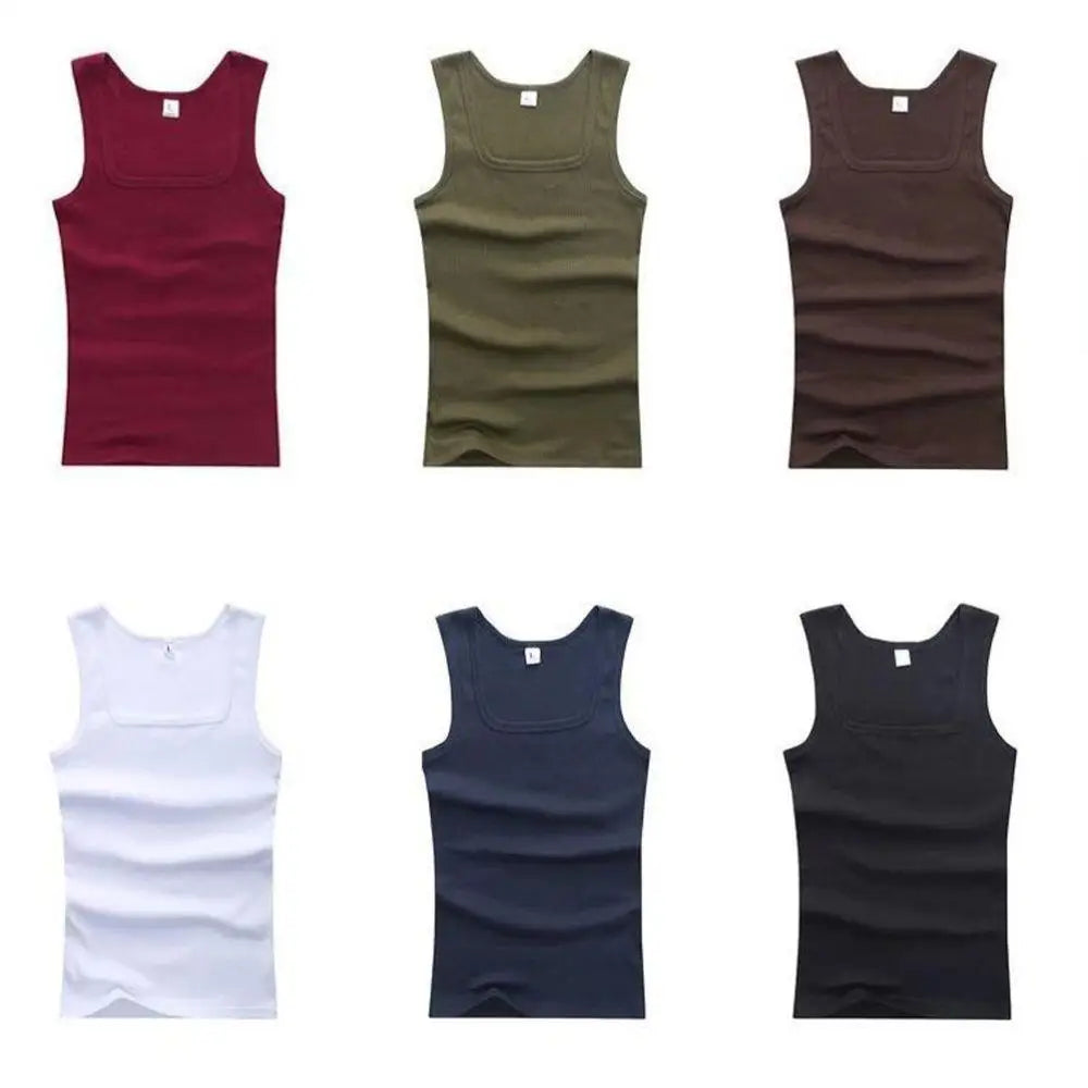 slash neck, casual fit, solid, summer knit vest – Breathable men's cotton tank top