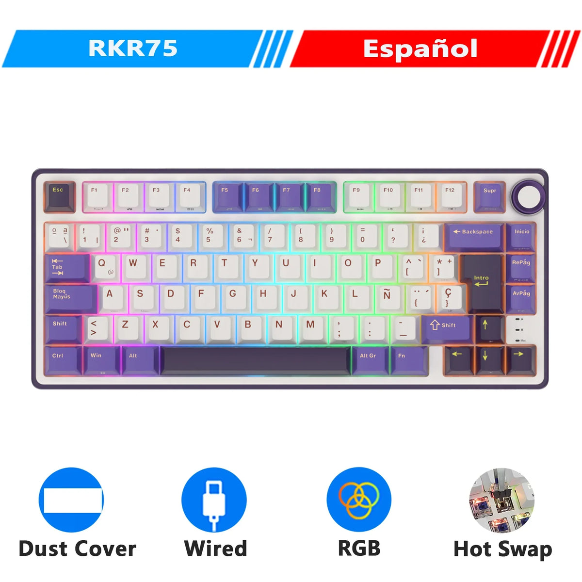 Keyboard Mechanical R75 Gasket 80Key RGB Hot Swap Spanish