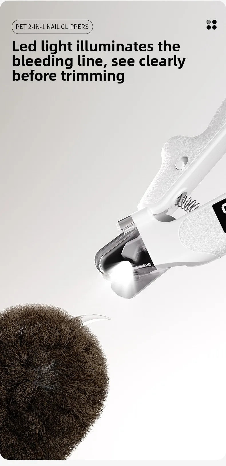 USB-C Battery-Powered Dog Cat Trimmer 2026 – 2-in-1 Pet Nail Clipper & Grinder with LED Blood Line Light