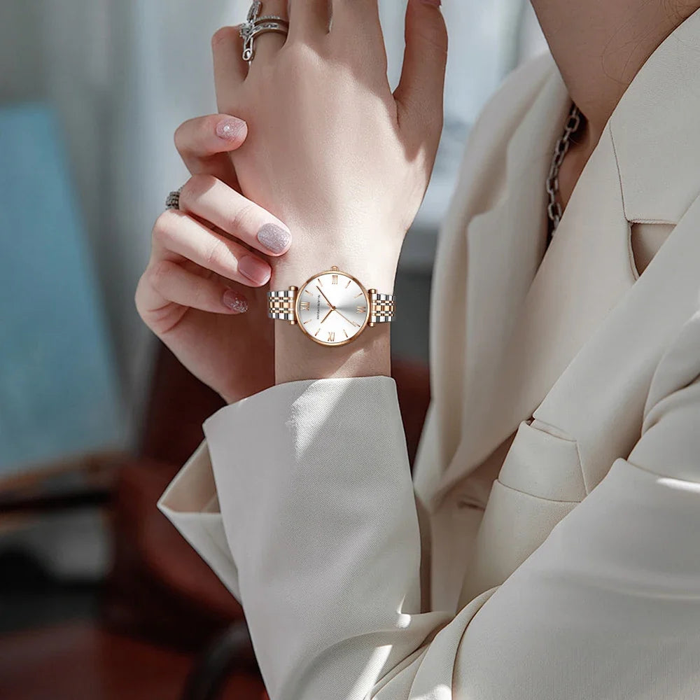 women's Timeless rose gold quartz wristwatch - stainless steel water-resistant minimalist round dial