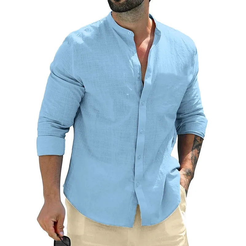 Men's Linen Shirt - Breathable Casual and Formal Dress Shirt in White, Blue, Grey, Regular Fit, Soft Comfortable Fabric-4