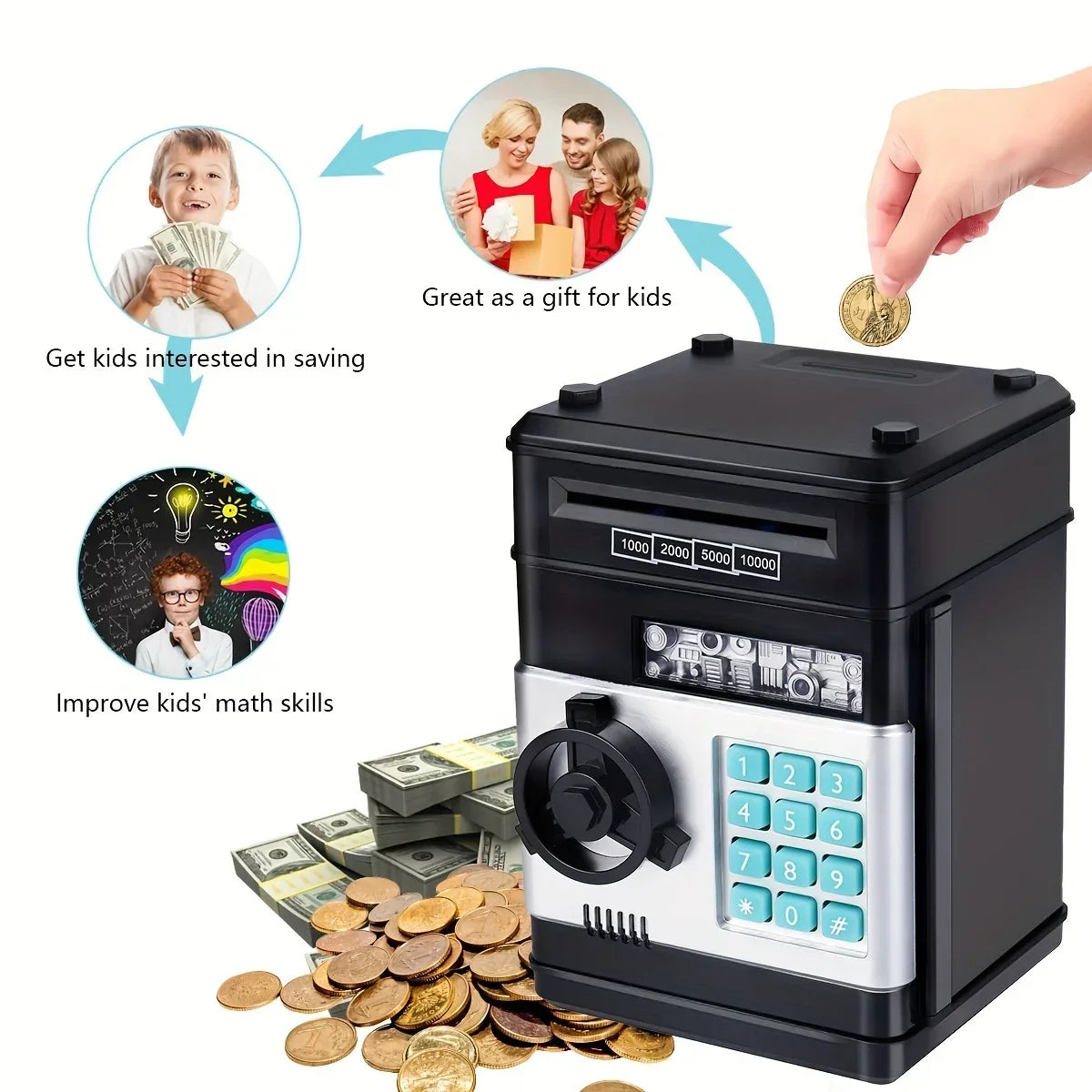 Piggy Electronic Bank Mini Safe with Password Lock - Cash Coin Saving Box for Kids, Fun Financial Gift