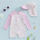 Light Sturdy Toddler Girl Rash Guard Swimsuit - Long Sleeve Floral Flamingo Print, Polyester Elastane, Beachwear