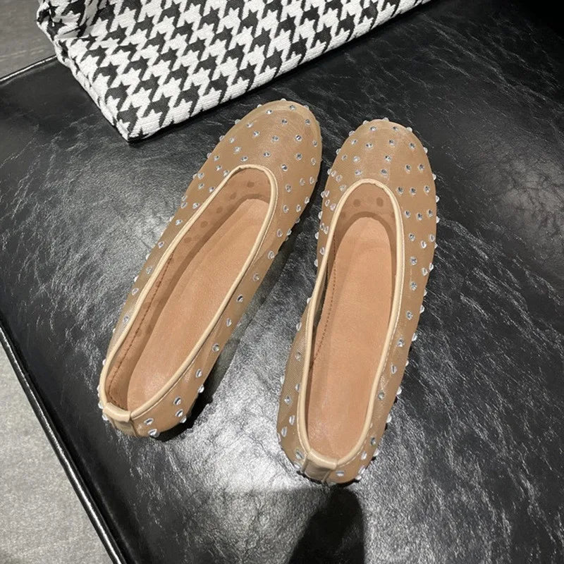 Women Breathable Ballet Flats - Mesh Crystal, Casual Walking