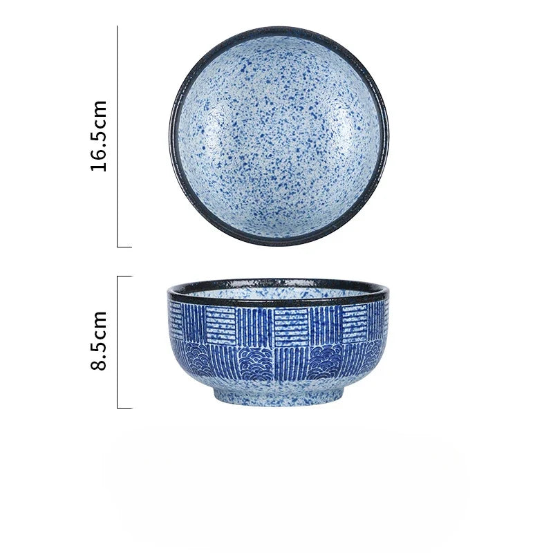 Wave Qinghai Noodle Bowl Hand Painted Vintage Ceramic Bowl