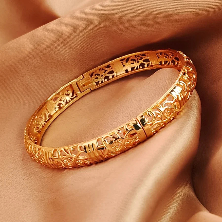 Color Gold Bangle Openwork Wedding Bracelet Dubai Style