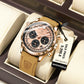 Quartz Chronograph Watch Water-Resistant Luminous Date Leather