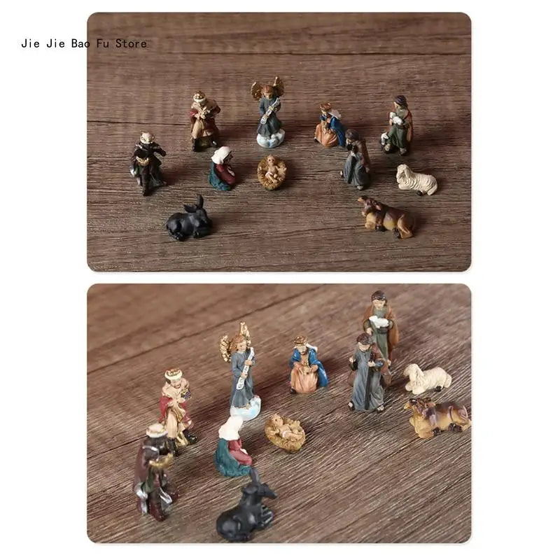 Nativity Scene Kit Resin Figurines Miniature Baby Jesus Manger Decor Christmas Gift Idea