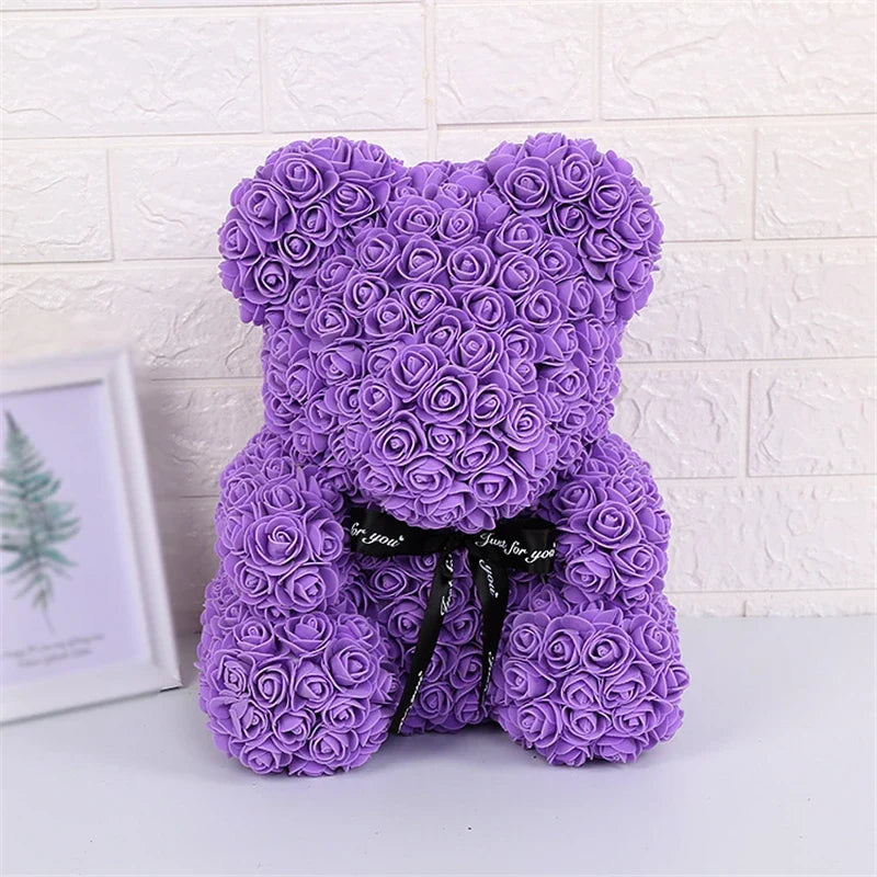 Rose Faux Teddy Bear with Gift Box and Lights - Romantic Anniversary or Valentine's Day Gift, Wedding Decor