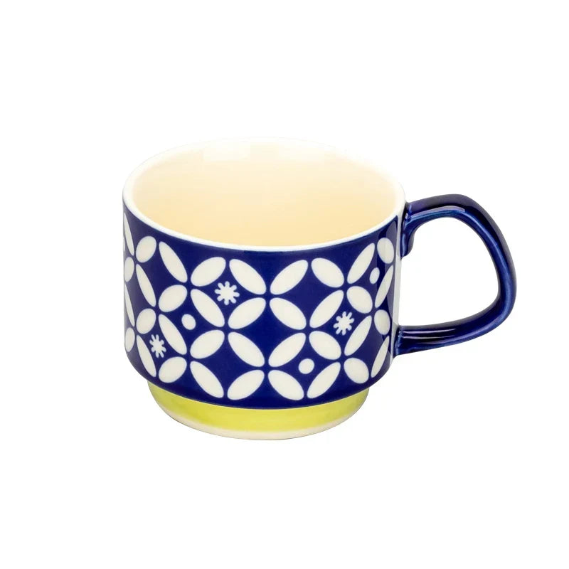 Coffee Mug 300ml Japanese Flower Ceramic Kit Retro Drinkware Office Entertaining Fall 2025 Comfort-Grip Handgrip Gift