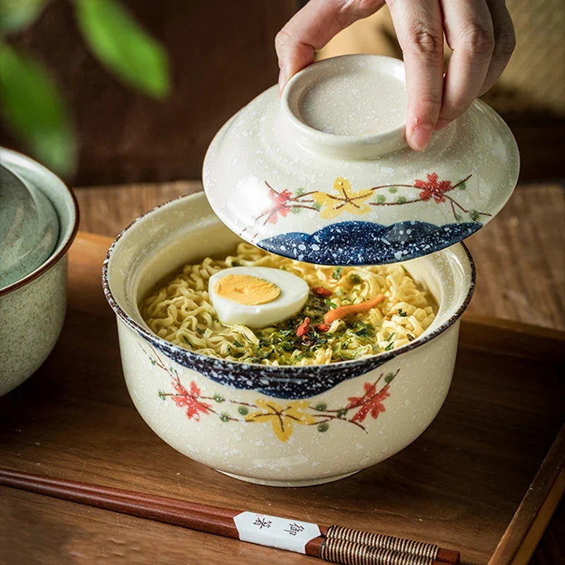 Ramen Instant Bowl With Lid Porcelain Large Capacity
