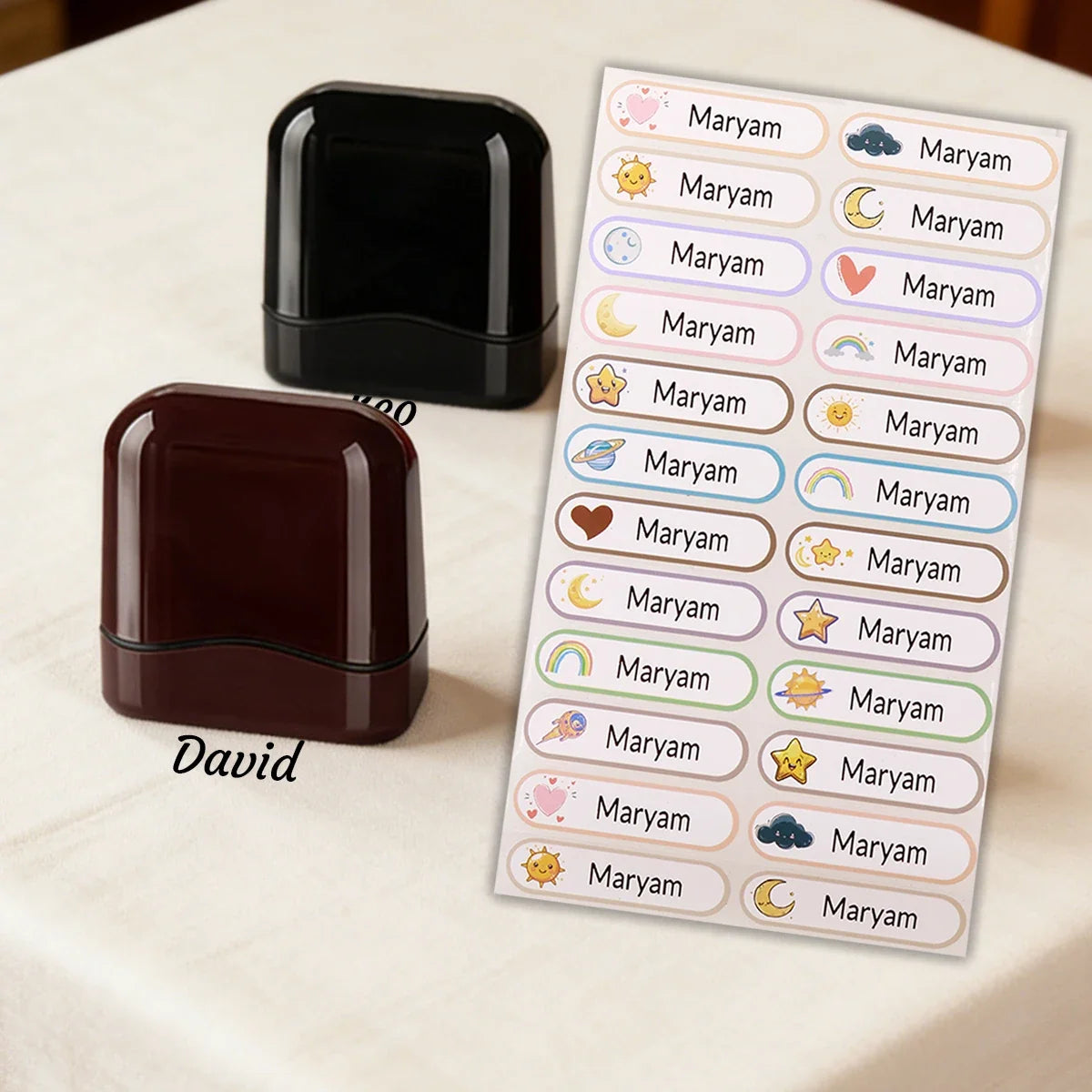 Self-Signing Stationery Kit 2026 – Personalized Custom Name Rubber Stamp + 100 Stickers