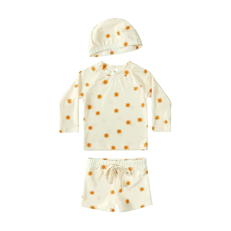 Long-Sleeve Rash Guard Top, Shorts, Polyester, Summer Beachwear – Fast-dry Unisex Baby Swimwear 2-Piece Kit