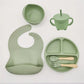 Baby Silicone Tableware Kit 8 Piece Suction Bowls Divided Plate Bib Spoon Fork Fall 2025 Self Feeding Aid