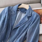 Women's Denim Blazer with Notched Lapel and Button Closure, Structured Cut for Casual and Semi-Formal Wear-3