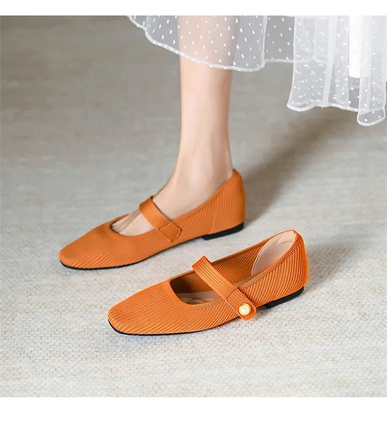 Women Stretchy Mary Jane Flats - Ribbed Knit For Spring