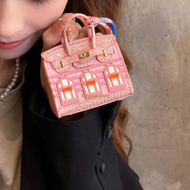 Inspired Birkin Mini Hand Bag - Platinum Bag Charm