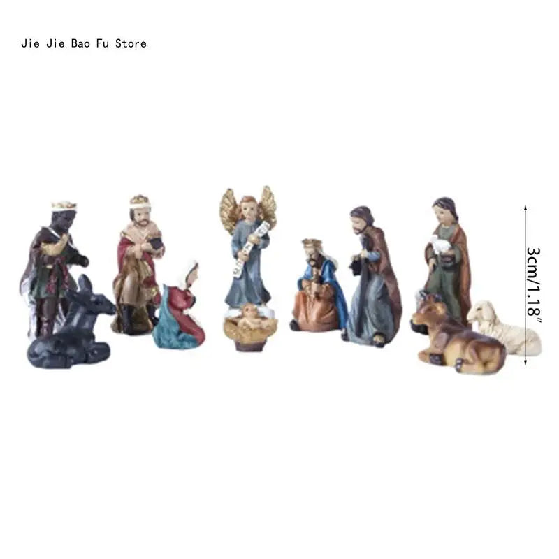 Nativity Scene Kit Resin Figurines Miniature Baby Jesus Manger Decor Christmas Gift Idea