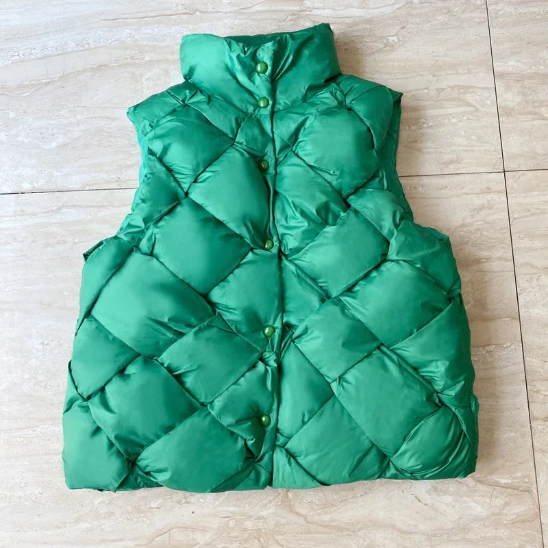 Women Insulating Puffer Vest - Boxy Quilt Polyfill Winter