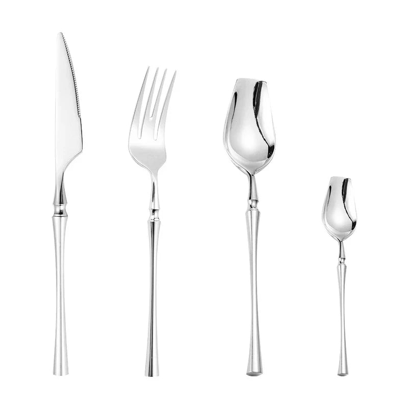 Stainless Steel 18/10  Cutlery Kit - Glossy Silver Dinnerware, Matte 304 Tableware for Gifts