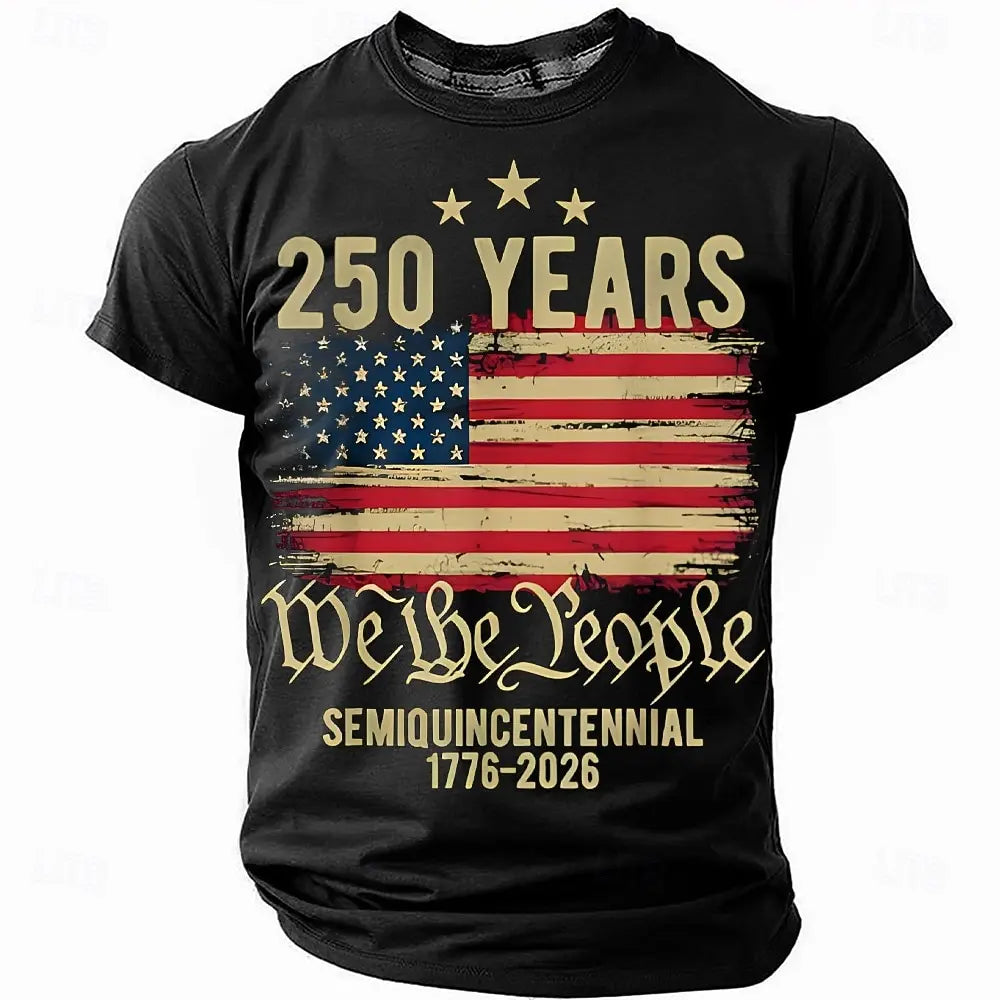 Plush unisex graphic tee - distressed flag print, 250-year design, durable cotton, casual everyday wear